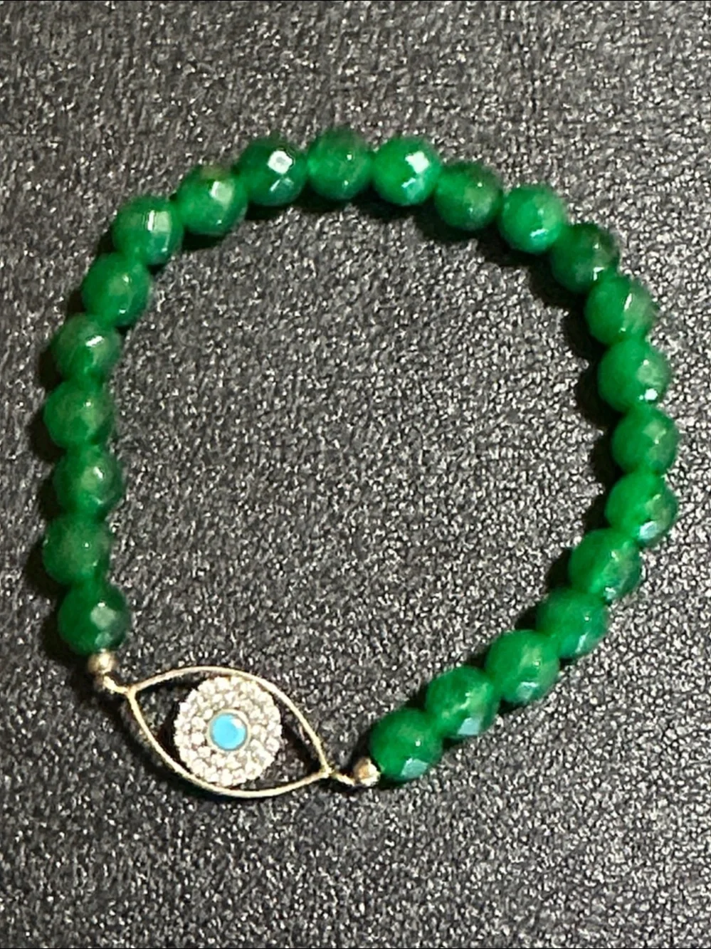 6mm Faceted Green Gemstone Evil Eye Protection Stretch Bracelet Gold-Tone